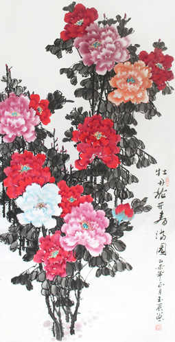 牡丹花開春滿園136×68cm